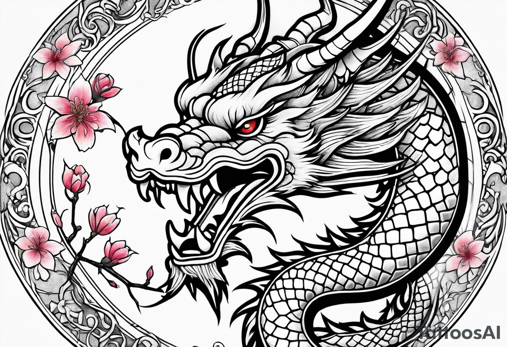 Japanese dragon, cherry blossoms, full sleeve tattoo idea
