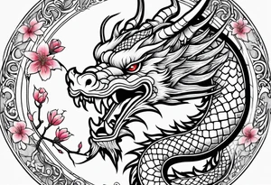 Japanese dragon, cherry blossoms, full sleeve tattoo idea