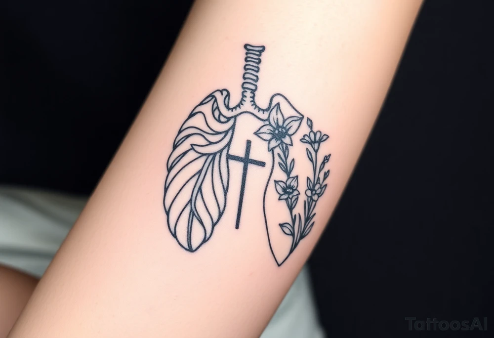 tattoo with skeleton lungs
: one side representing death and the other life. (from death to life) with a simple cross down the middle. The life side I's like the following flowers: Morning Glory, Lily of the Valley, Daffodil, Rose, Poppy, and Iris tattoo idea