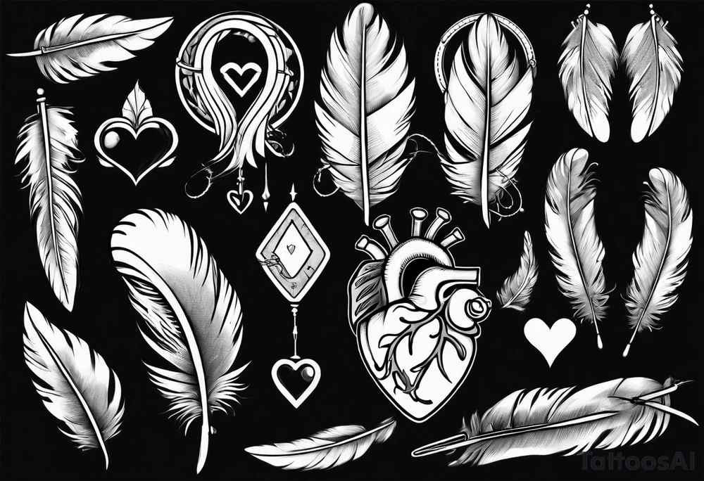heart and feather on scales tattoo idea