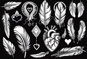 heart and feather on scales tattoo idea