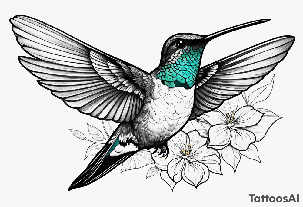 Realistic detailed humming bird tattoo idea