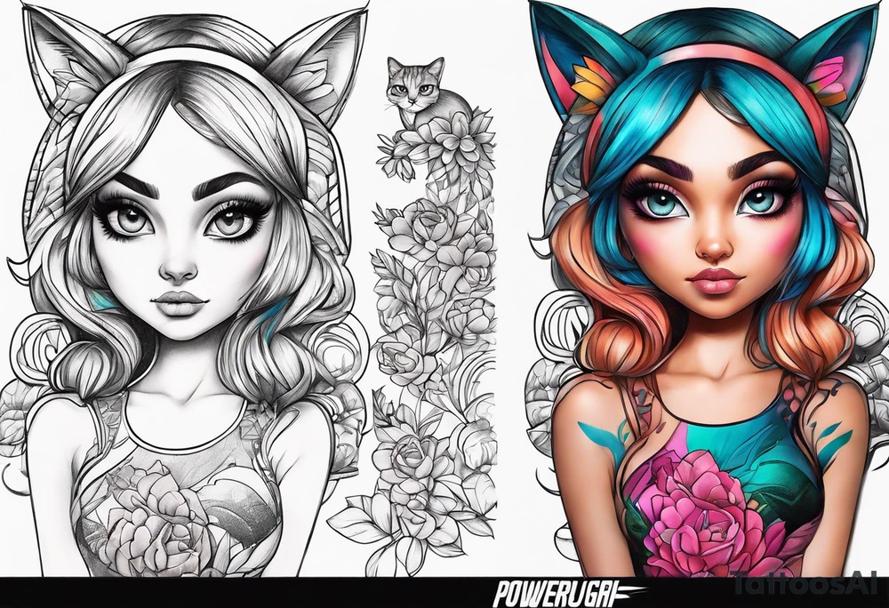 powerpuff girl vücudunda kedi tattoo idea