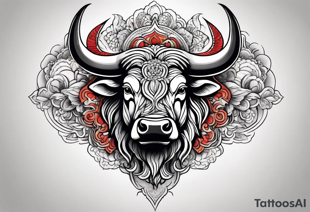 A powerful bull and steam coming out of his notrils tattoo idea