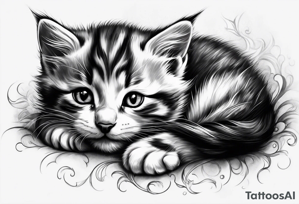 Kitten laying down sleeping tattoo idea