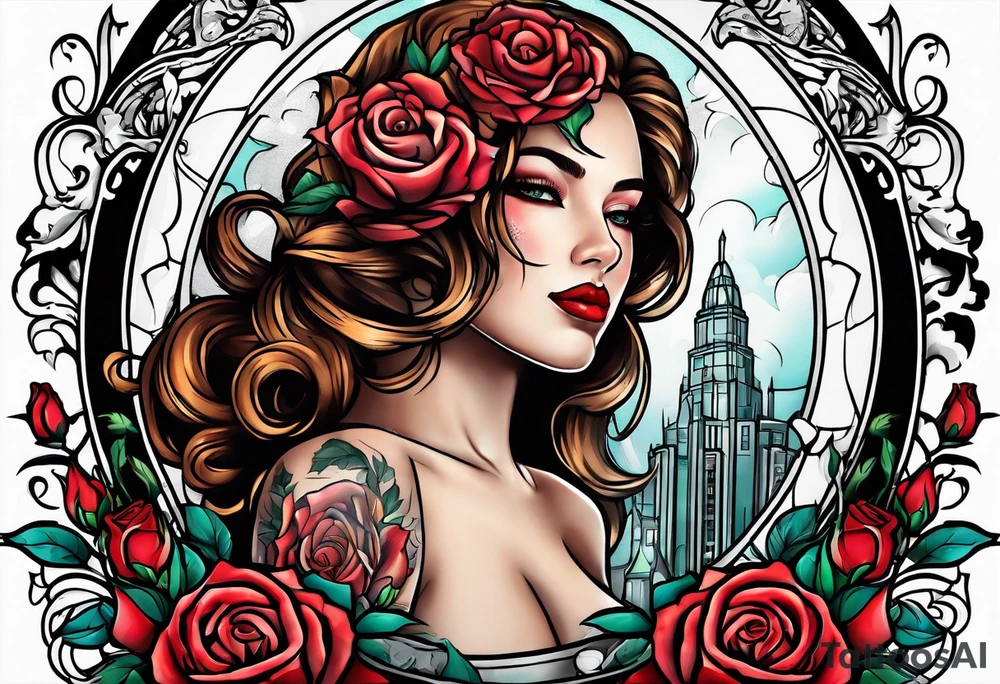 detroit city , with virgo symbol and roses tattoo idea