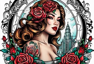 detroit city , with virgo symbol and roses tattoo idea