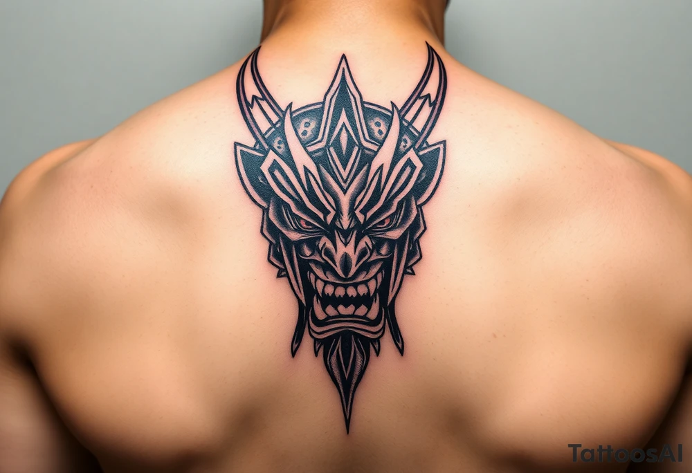 Fierce Japanese oni mask that a samurai would wear into battle. tattoo idea