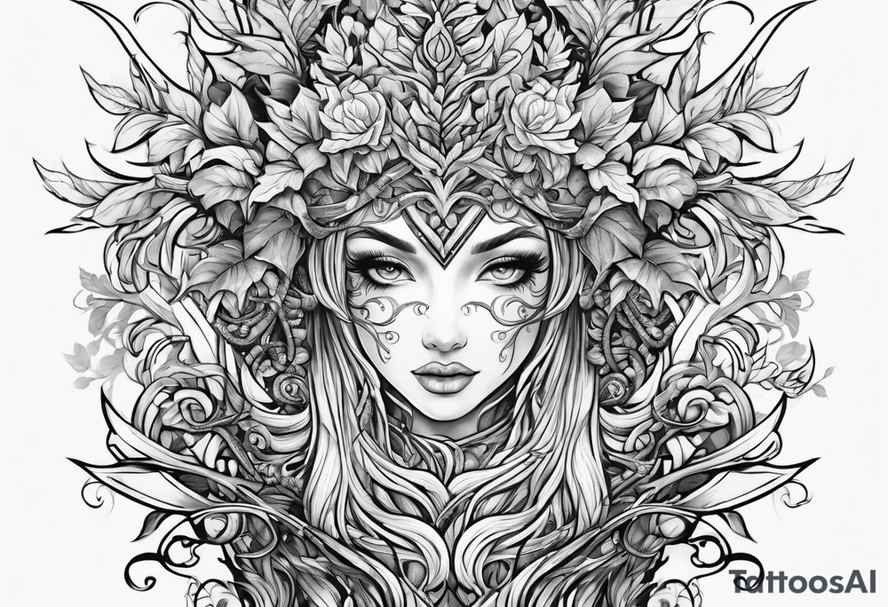 Leafy vines with sword tattoo idea