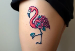 Flamingo made of hydrangea tattoo idea