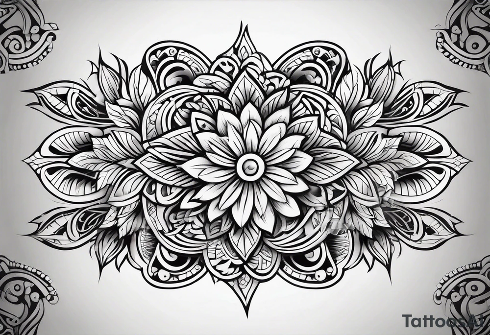 Polynesian tribal floral forearm tattoo idea