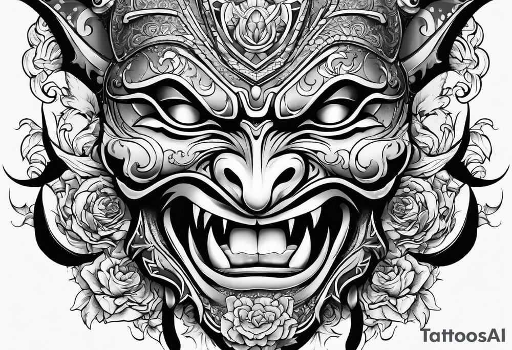 mask with teeth tattoo idea