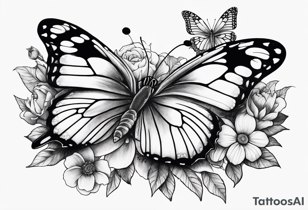 Butterflies with flowers & snake tattoo idea