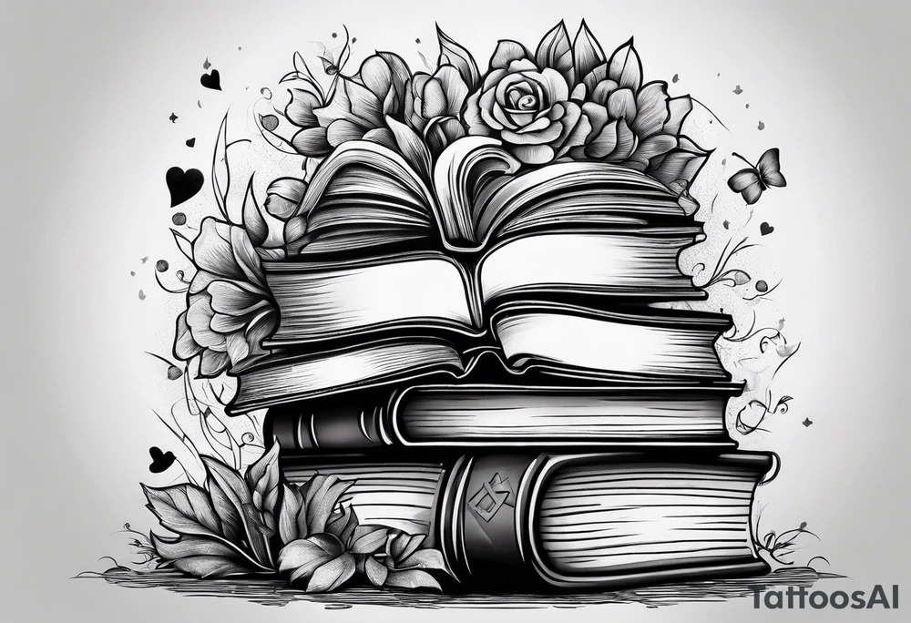 Stack of books with jigsaw puzzle pieces tattoo idea