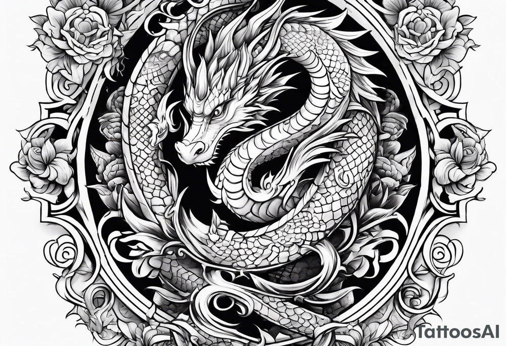 Cute Dragon roman columns tattoo idea