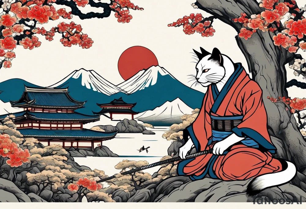 A siamese samurai cat killing a zombie tattoo idea