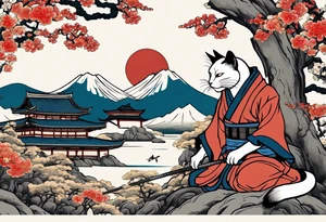 A siamese samurai cat killing a zombie tattoo idea