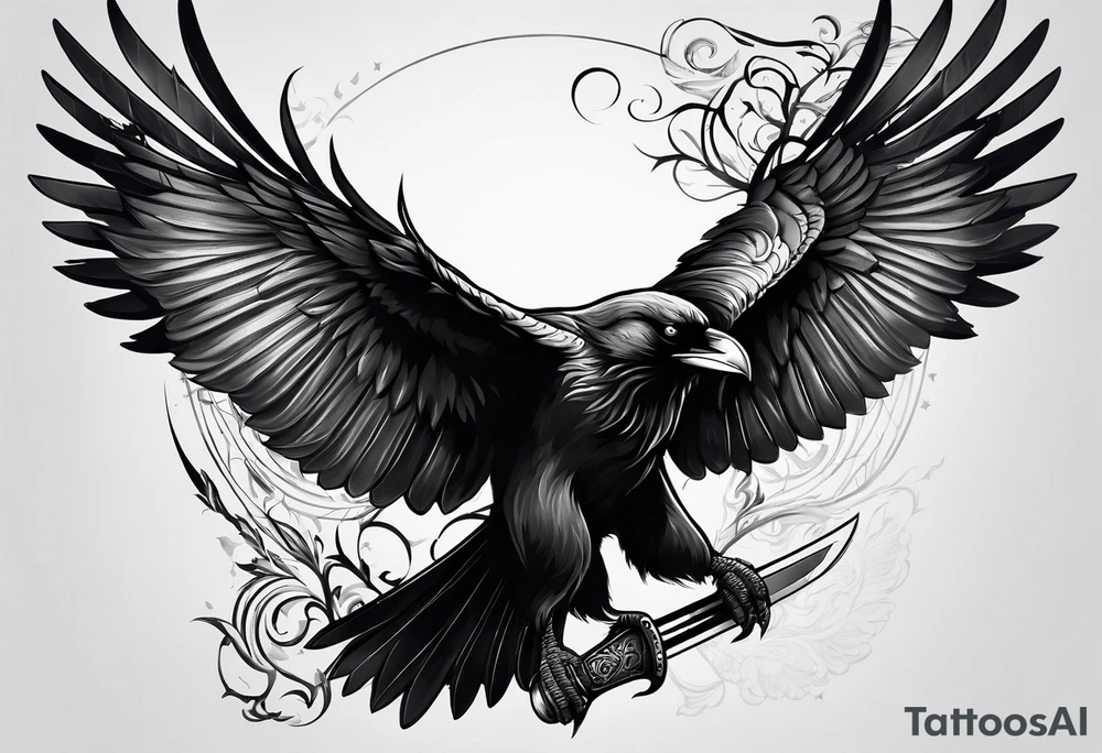 Crow holding sword tattoo idea