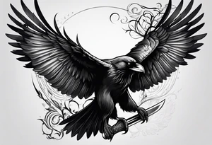 Crow holding sword tattoo idea