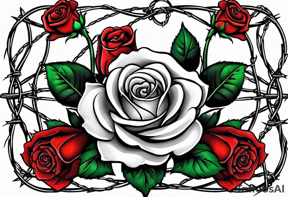 three roses with barbed wire wrapped around them tattoo idea