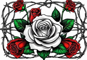 three roses with barbed wire wrapped around them tattoo idea