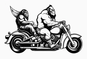 Ogre riding a Harley with ape hanger handlebars tattoo idea