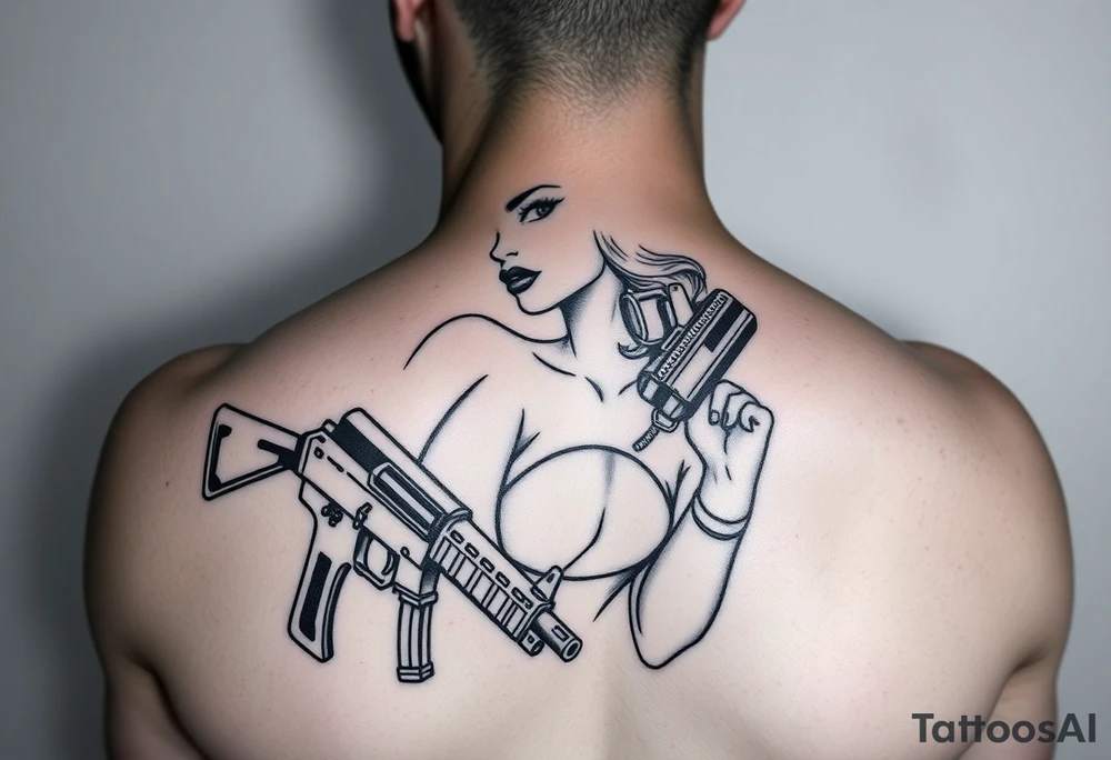 Gangster Pin up girl with ak 47 and a uzi tattoo idea