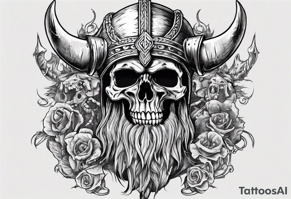 I want a detailed tattoo of a viking head and skeletons with the company name “Viking Customs” incorporated in the design tattoo idea