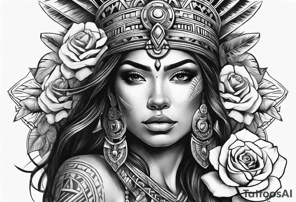 Aztec princess with roses tattoo tattoo idea