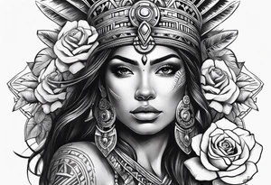 Aztec princess with roses tattoo tattoo idea