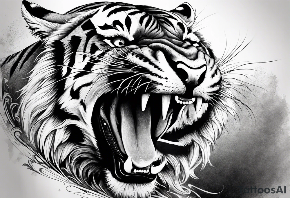 Detailed Realism, Fierce tiger roaring tattoo idea