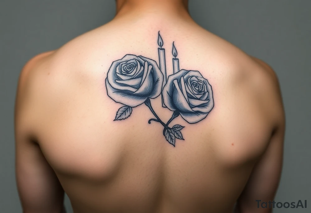 Blue, 2 roses, 2 candles, water tattoo idea