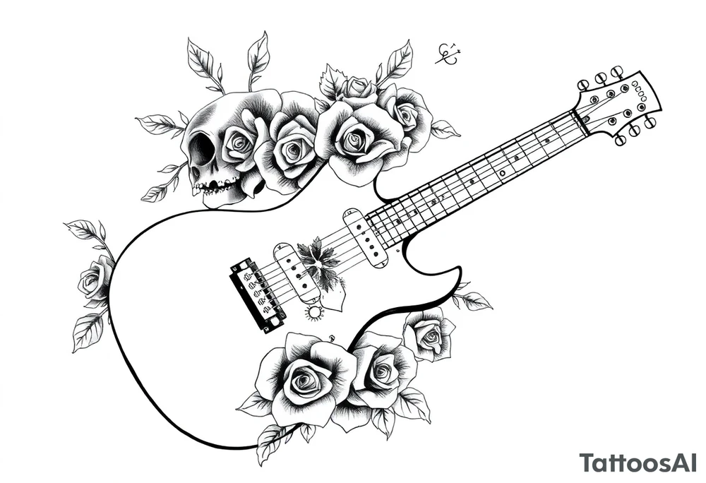 Electric guitar with lots skulls and roses tattoo idea