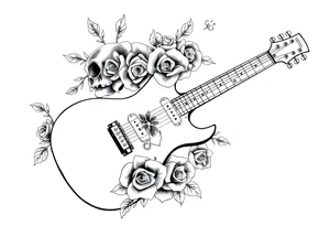 Electric guitar with lots skulls and roses tattoo idea