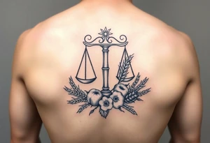 zodiac Libra with wheat and autumn fruits tattoo idea