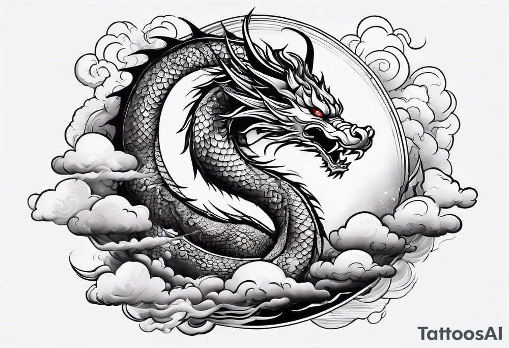asian dragon rising to the above, holding a sphere, surrounded by cloud tattoo idea