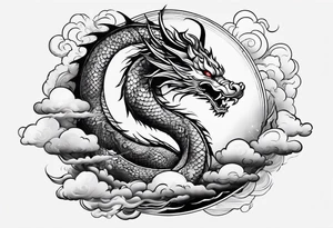 asian dragon rising to the above, holding a sphere, surrounded by cloud tattoo idea