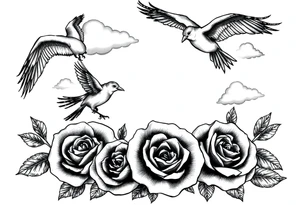 Birds clouds and roses tattoo idea
