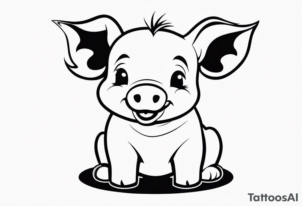 very cute happy piglet with small ears.
outline only.
black and white only.
only show the piglet. no extra lines or decoration.
no black shading.
draw only with very thin lines (1px)

should look like a tattoo that will only take 2 minutes to draw tattoo idea