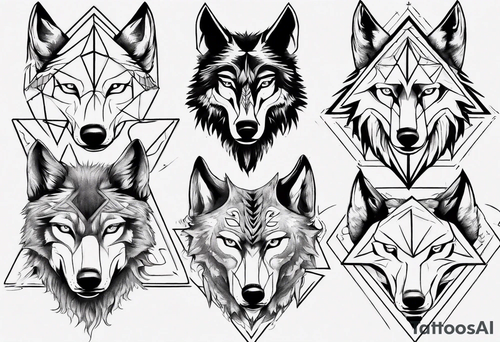 wolf head with a triangle shape tattoo idea