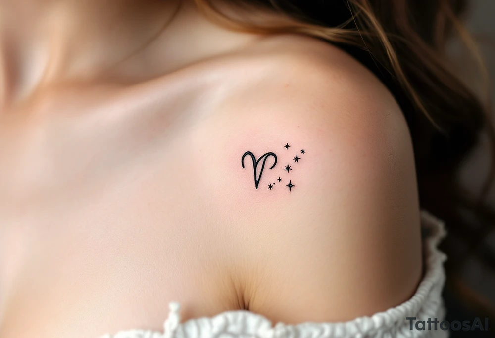 A fine-line Aries tattoo uses minimalist black ink with a pop of red for the zodiac sign beside the star constellation. tattoo idea