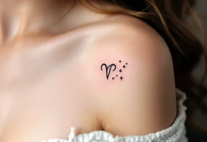 A fine-line Aries tattoo uses minimalist black ink with a pop of red for the zodiac sign beside the star constellation. tattoo idea