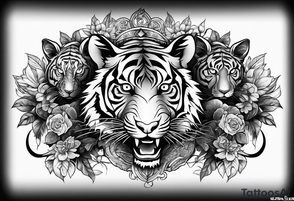 Shoulder tattoo that has a Rat, pig, tiger, dog, snake all together in one tattoo tattoo idea