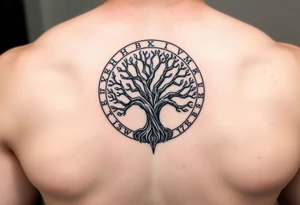 yggadrisl tree of life with circle of runes tattoo idea