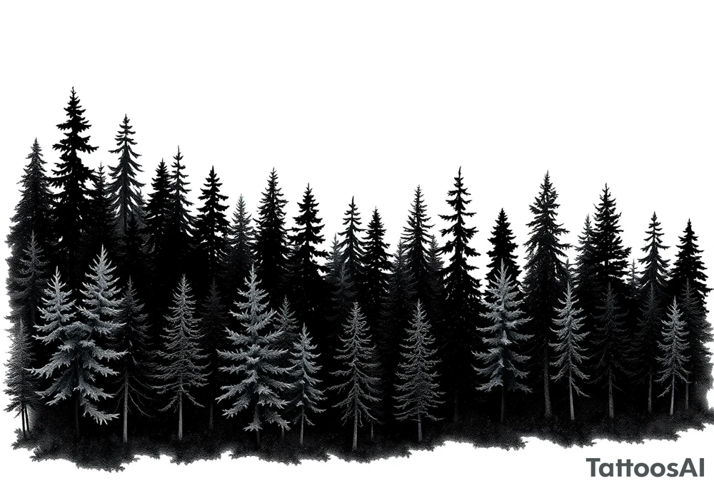 Coniferouse forest silhouette with black and gray trees tattoo idea Coniferouse forest silhouette with black and gray trees tattoo idea