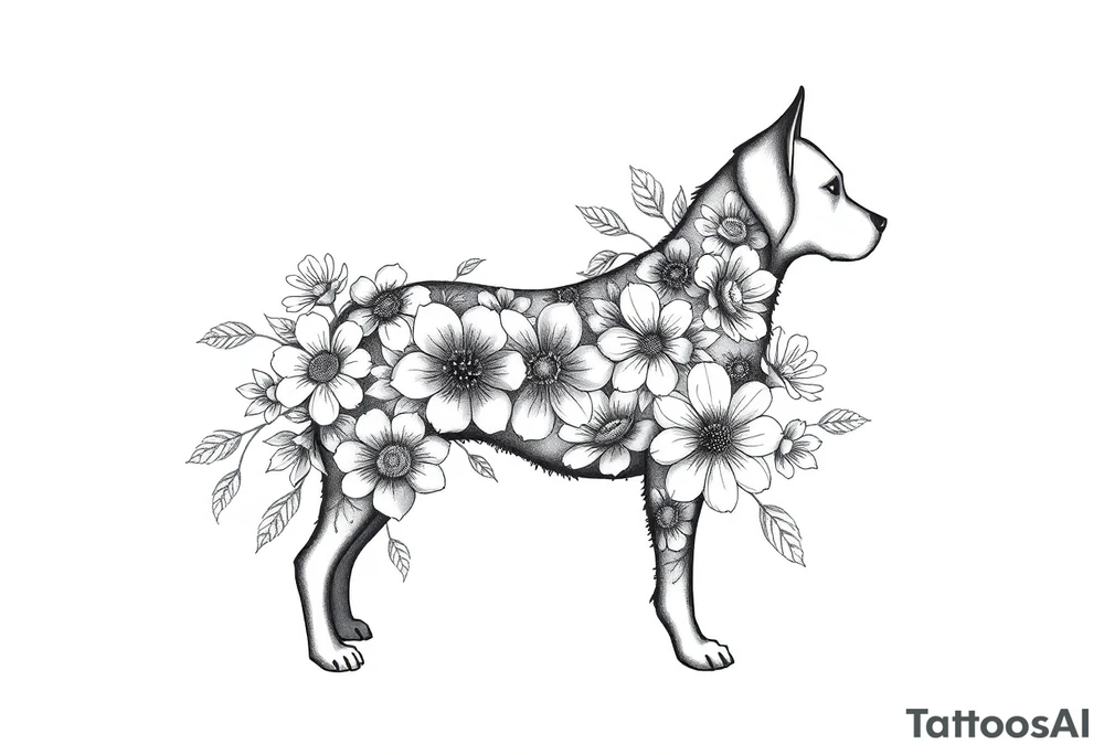 Dog silouette made of flowers tattoo idea