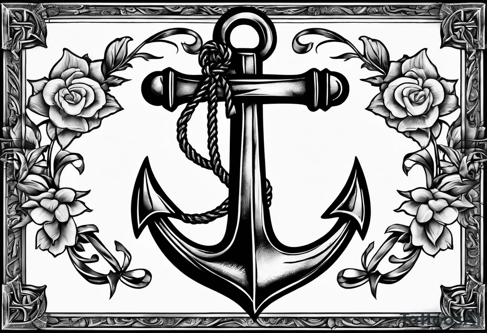 Anchor with ribbon wrapped around and Psalm 23:4 written on ribbon tattoo idea