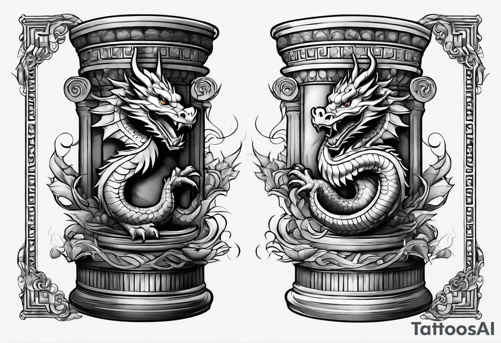 Cute Dragon roman columns tattoo idea