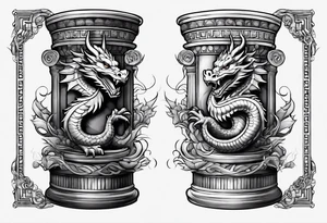 Cute Dragon roman columns tattoo idea