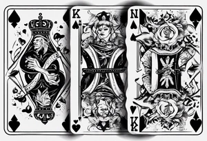 King of heart playing card with the queen of heart playing card around his arm tattoo idea
